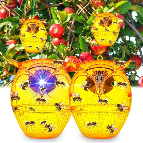 Wespenfalle, 2 in 1-2er Set Solar Wespenfalle Für Draußen, Anlocken Von Mücken Durch LED Licht, Insektenfalle Wespen Nestbau Verhindern, Wespennest Attrappe Wetterfest Zum Aufhängen (2PCS)