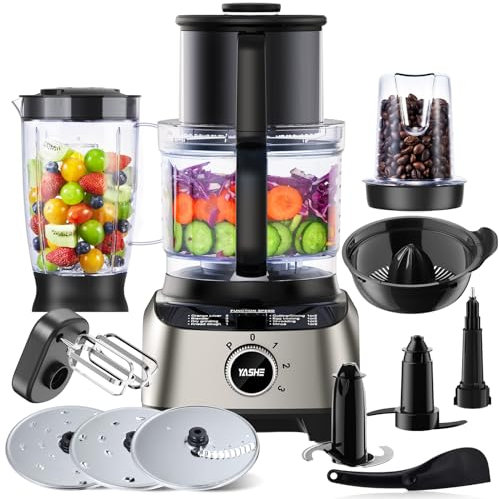 YASHE Robot da Cucina Multifunzione – Frullatore, Impastatrice, Tritatutto, Spremiagrumi, Macchina per Impastare con Ciotola da 2,5L e Caraffa Frullatore da 1,5L, 3 Velocità con Funzione Pulse