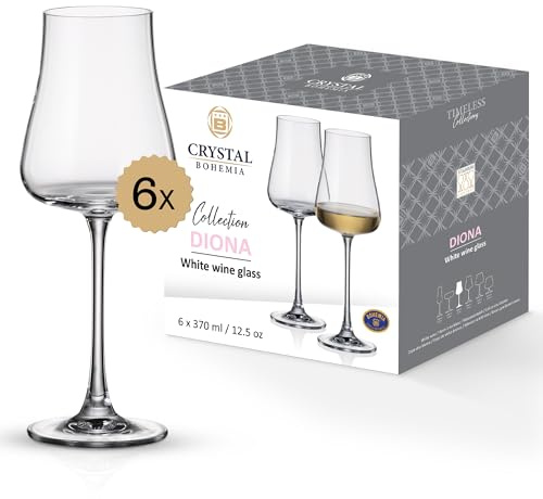 Crystal Bohemia Weißweingläser - 6er Set, je 370 ml, spülmaschinenfest, langlebig & kratzfest - Elegante Gläser aus Kristallglas - Ideal für Weißwein & besondere Anlässe