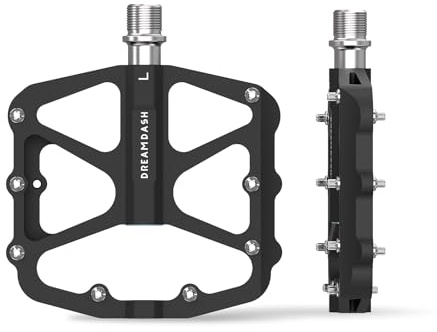 DREAMDASH Pedali Bici Flat a 3 Cuscinetti Sigillati con Perno in Cro-Mo, 111 mm Comfort Piattaforma in Alluminio CNC, 16 Perni Antiscivolo, Pedali da 9/16 per MTB, Bici da Corsa, E Bike. Neri