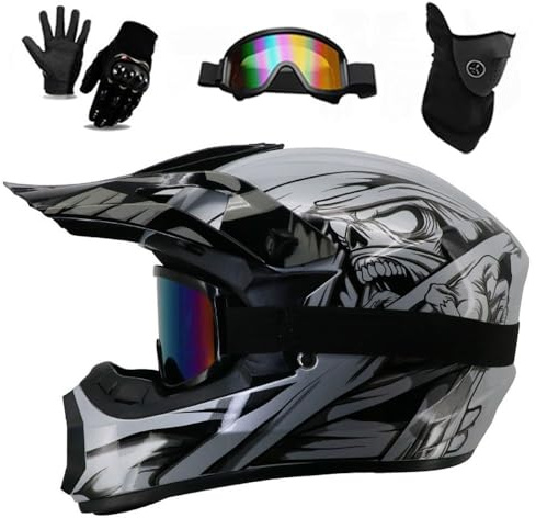 Cascos de Motocross para NiñOs Y JóVenes, BMX, MX, ATV, Dirtbike, Casco de Motocicleta con Gafas, Guantes Y MáScara, Juego de 4 Piezas, Aprobado por Dot