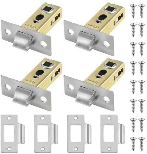 Aihoom 4 Set of 45mm Tubular Latch Set, Forked Mortice Latchfor Internal Doors - Durable Door Lock Mechanism with Lever Handles - Secure & Stylish Solution for Interior Doors, 4 Pack, Polished Finish