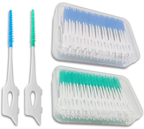 kelav 400 Unidades Cepillos Interdentales, Cepillos de Dientes Reutilizables con Caja de Almacenamiento para Limpieza Dental e Higiene Interdental, Azul y Verde