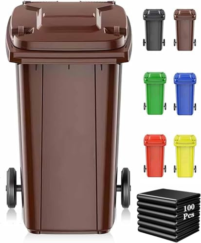 Contenedor Basura Grande Tapa Ruedas Gran Capacidad Resistente Ideal Exteriores Incluye 100 Bolsas Almacenamiento Portátiles Usar Patios Garajes Terrazas Otros Espacios Aire Libre(Brown,18 Gallon)