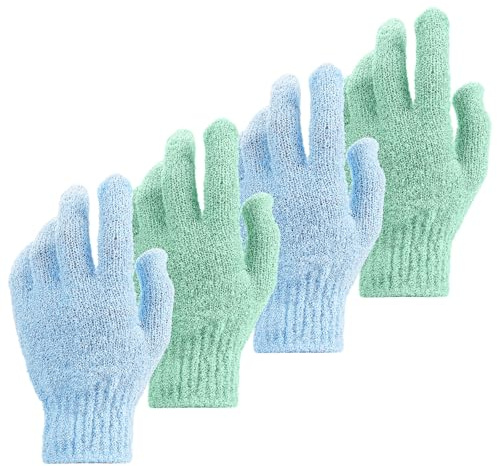 WLLHYF 2 Paar Peeling-Handschuhe doppelseitige Duschhandschuhe Entferner abgestorbener Haut Badehandschuh Peeling-Schrubber Duschzubehör für Beauty Spa Massage tägliches Bad (Grün,Hellblau)