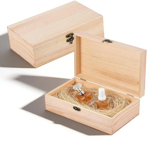 DHSWNNG 2 Stück Holzkiste Klein 15x10x5 cm, Mini Schatztruhe aus Holz Rechteckige Holzschatzkiste mit Deckele Rechteck Holzschachtel Box Mini Schatzkiste für Aufbewahren Bastelarbeiten