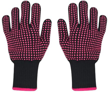 Heat Resistant Gloves 2 Pcs, Double Sided Non Slip Silicone Bumps Heat Glove, Pink Elastic Heat Proof Gloves for Hair Tools, Curling Iron Wand, Hair Straightener, Hot-Air Brushes, Hair Dryer