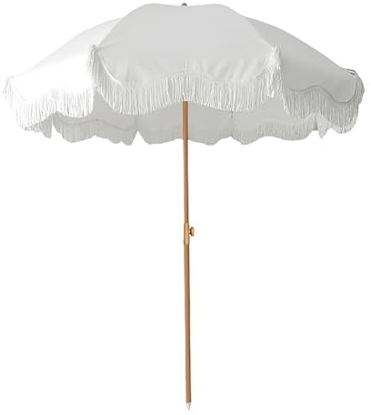 KXWOQ3ED Parasol de Jardin Blanc à Franges, Parasol de Plage Portable Inclinable de 200 cm pour Terrasse, Marché, Pelouse, Balcon et Piscine