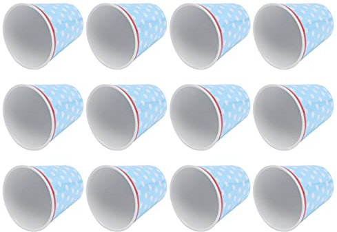 Chrees Light Blue Dot Pattern Water Cup Set, 12PCS Durable Drinking Mug for Home, Restaurant, School, Melamine, 8.6x9cm