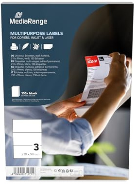 MediaRange Universal-etiketter, starkt fästande, 210 x 99 mm, vit, 150 etiketter