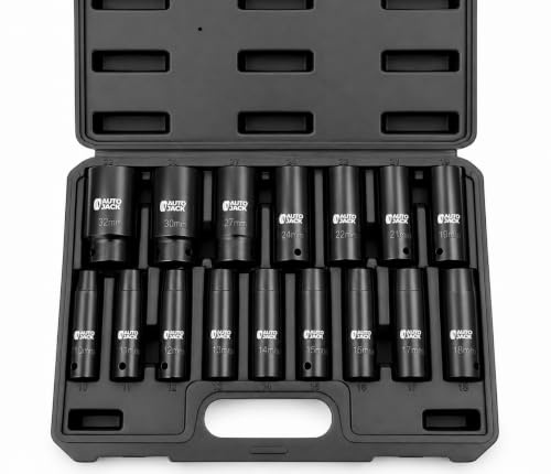 Autojack 16pc Deep Impact Socket Set 1/2 Inch CR-MO Metric 10-32mm Sockets | 16pc 1/2 Drive Deep Metric Socket Set with 6 point design, corrosion-resistant finish and a robust carry case.