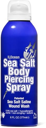 H2Ocean Sea Salt Body Piercing Spray - Saline Piercing Spray for Piercings & Body Modifications - Drug-, Preservative- & GMO-Free Vegan Piercing Aftercare - 6 oz