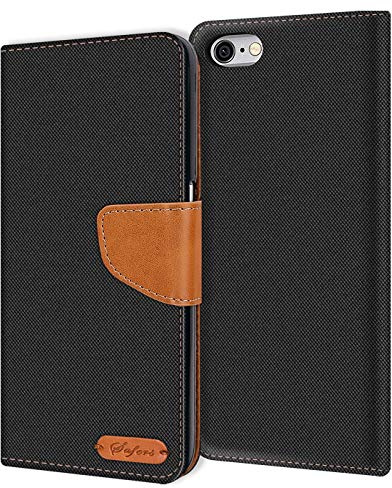 Verco Coque pour iPhone 6S, Étui Portefeuille Compatible avec Apple iPhone 6 Case Textures de Fibre Housse de Protection, Noir
