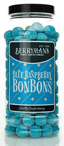 Original Blue Raspberry BonBons Retro Sweets Gift Jar By Berrymans Sweet Shop (Bon Bons) - Classic Sweets, Traditional Taste.