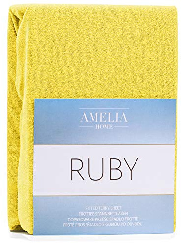 AmeliaHome Tissu Éponge Drap Housse Coton 200x200 200x220 cm Jaune