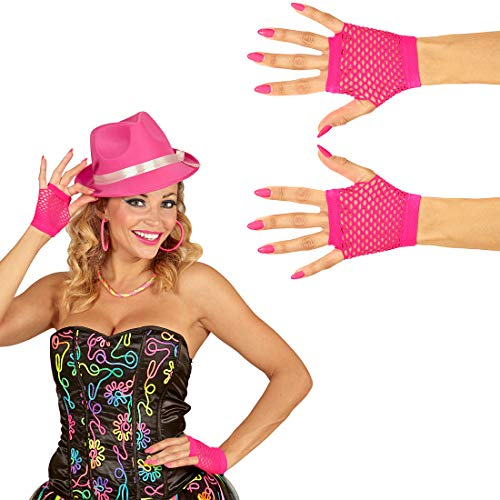 NET TOYS Stylische Fingerlose Netz-Handschuhe im 80s Look - Pink - Schrilles Damen-Kostüm-Zubehör Pulswärmer - Genau richtig für Fasching & Karneval