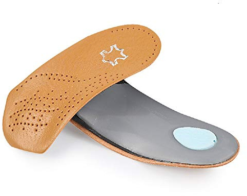 GuardInsoles Plantillas Ortopédicas Soporte Para el Arco Inserciones de Fascitis Plantar de 3/4 con Almohadilla Para el Metatarso Cojín del Talón, Cuero Fino Ultraligero Para Pies Planos（43-44