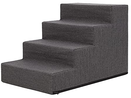 PillowPrim Tiertreppen Einganghilfe Kleinere Hunde Stufen Rampe Katzentreppe 4 Stufen Groß Graphit Höhe 40 cm