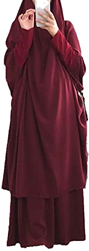 BAINA Damen Muslim Roben Zweiteiliger Einfarbig Lose Muslimisches Kleid Mit Kapuze Islamische Gebetskleidung Fledermaus Ärmel Langarm Türkische Robe Mit Turban für Ethnische, Braut, Abend, Party
