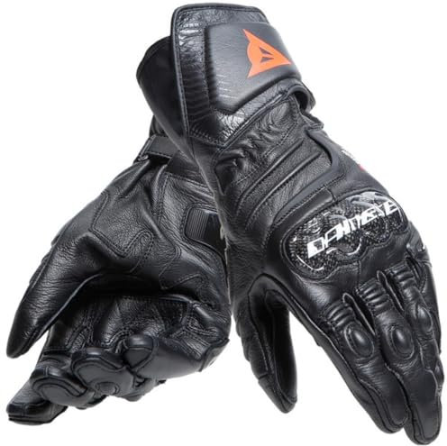 Dainese - Carbon 4 Long Lady Gloves, Lange Sport-Motorradhandschuhe aus Schafsleder mit Knöchelschützern aus Carbon, Frau, Schwarz/Schwarz/Weiß, L