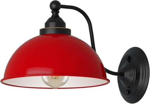 LEDSone Industrielle Wandleuchte Vintage Retro Eisen Lampenschirm E27 Deckenleuchte Wandlampe Innenbeleuchtung für Küche Esszimmer Schlafzimmer Restaurant Bar (Rot)