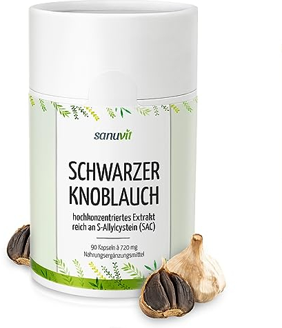 Sanuvit® - Aglio nero 600 mg per capsula | 90 capsule | Allium sativum | Altamente dosato | Estratto 15:1 | Alta biodisponibilità e tolleranza | Vegano
