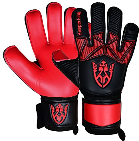 Keeperking målvaktshandskar barn ungdomar vuxna fotbollshandskar utan fingersave 4 mm framhand (9, B-röd)