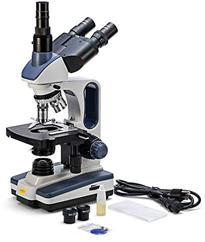 SWIFT Microscope Compound Trinocular SW350T, Research-Grade for Lab, 40X-2500X Magnification, with Wide-Field 10X, 25X Eyepieces, Siedentopf Head, Camera-Compatible, Mechanical Stage, Abbe Condenser