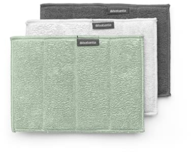 Brabantia - Sinkside Almohadillas de Microfibra para Limpiar - Esponja & Microfibra - Apto para Lavadora - para Limpiar Platos, Encimeras & Espejos - Paño de Microfibra - Juego de 3 - Jade Green