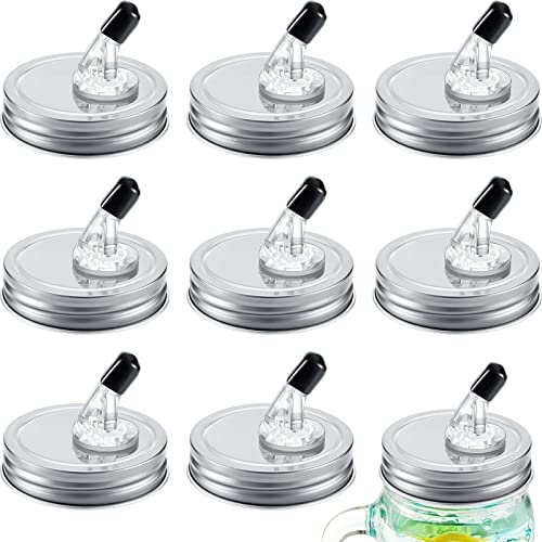 Tessco 8 Pcs Mason Jar Spouts with Flap Mason Jar with Spout Regular Mouth Size 70 mm Dispenser Leak Proof Germination Cover for Moonshine Whiskey Cocktail Liquid (Silver)