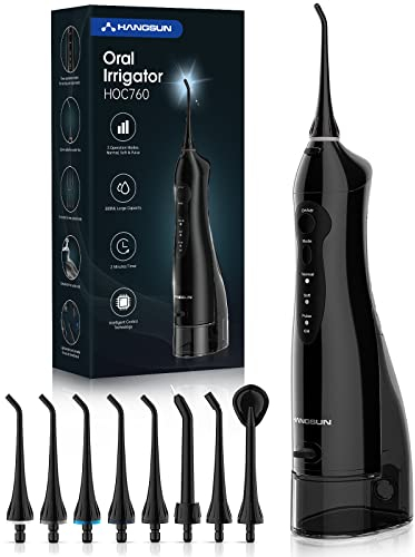 Hangsun Water Flossers for Teeth Cordless Oral Irrigator Dental Water Jet Electric Tooth Flosser with 8 Jet Tips 300ML Water Tank USB Rechargeable for Tavel and Home Use (Black)