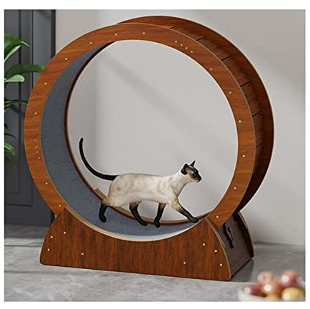 Usknxiu Katzenlaufrad Hölzernes Katzenübungs-Riesenrad, Sicherheits-Klemmschutz Leises Katzenlaufrad, Gross Laufrad Katze mit No-Gap-Design- Braunes,M