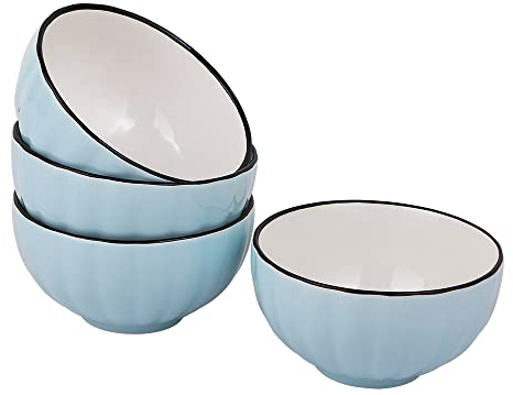 AWHOME Rice Bowls Porcelain Bowls Cereal Bowl 11 Ounce for Side Dishes Ice Cream Dessert Set of 4, Light Blue (Small Round Bowl)