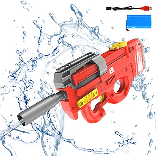 Elektrische Wasserpistolen für Erwachsene Kinder, Automatische Wasserpistole 1500mah Batteriebetriebene Spritzpistole,Wasser Blaster 33-39ft Reichweite im Freien Strand Pool Garten Spielzeug-Red