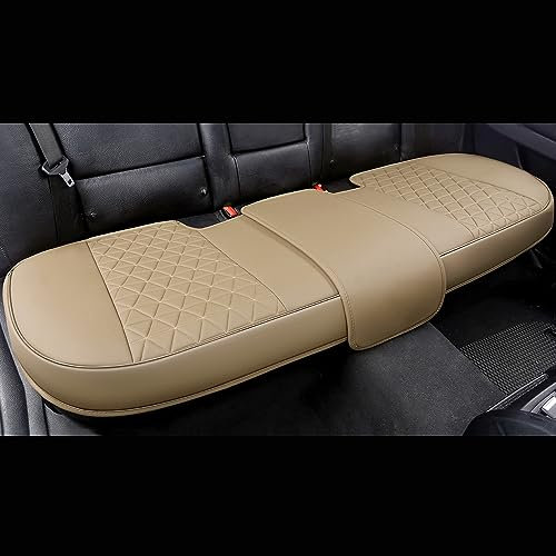 Black Panther PU Leather Rear Bench Car Seat Cover Protector Fits 90% of 4-dr Vehicles for Seat Bottom Only (Not for Pickup Truck and Large SUV), Triangle-Quilted - Beige