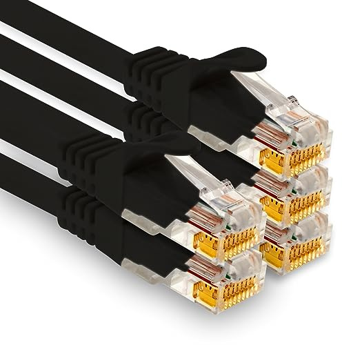1aTTack.de - 5 cavi di rete Cat7 da 2,0 m, Cat.7 Ethernet, cavo patch Lan & Cat 7 per la massima velocità di Internet e collega tutti i dispositivi con presa RJ 45 nero