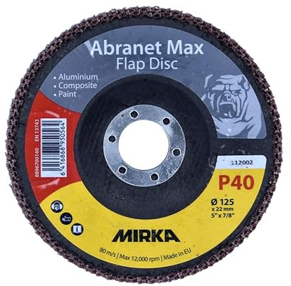 Mirka Abranet Max Flap Disc T29 125 mm 22 mm ALOX 40 (10 x 8896700140) Disco de láminas para aluminio, composites, barniz