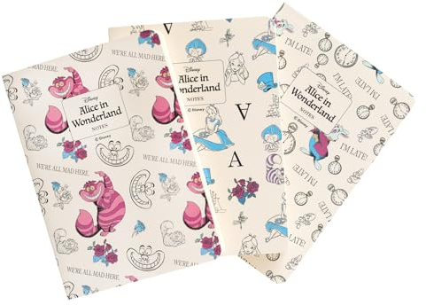 Grupo Erik Disney Alice im Wunderland 3er Pack Notizbücher A6 - Notizbuch klein - 1 Notizbuch Liniert, 1 Dotted und 1 Blanko - Notizblock A6