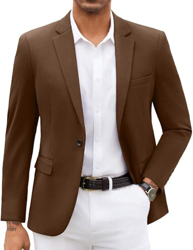 COOFANDY Brown Blazer Men Casual Blazers Jacket One Button Notch Lapel Knit Sports Coats, Brown, L