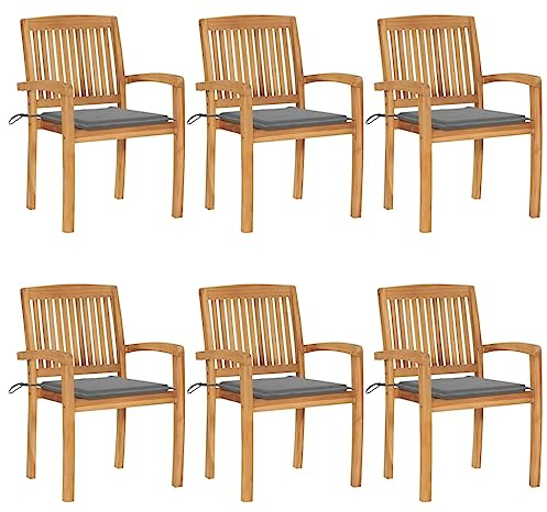 WHOPBXGAD klappstuhl bis,klappsessel,Camping Stuhl,rattansessel,Stapelbare Gartenstühle mit Kissen 6 STK. Massivholz Teakstapelstuhl,klappstuhl Holz,campingstuhl mit Tisch,gartenstuhl,Sun Garden,