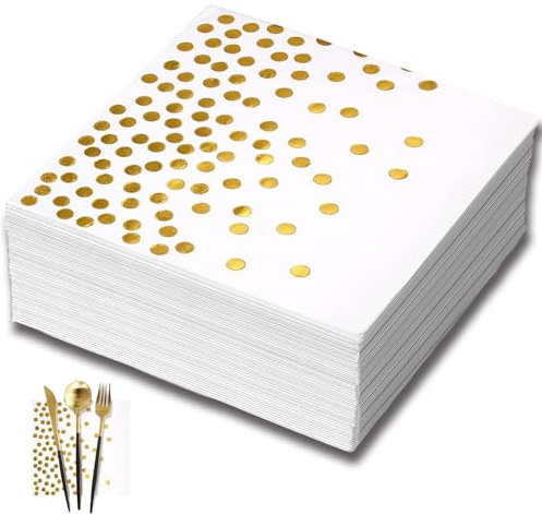40Pcs White & Gold Paper Napkins for Cocktail Party, Kids' Birthday, and Christmas Celebrations