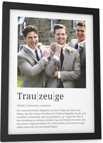Papierschmiede® Personalisierte Geschenke Trauzeuge, Definition mit Foto in DIN A5 (15x21 cm) Rahmen wählbar fertig gerahmt, Geschenk Persönliches Bild Hochzeit Trauzeugen Best Man Bro Wedding