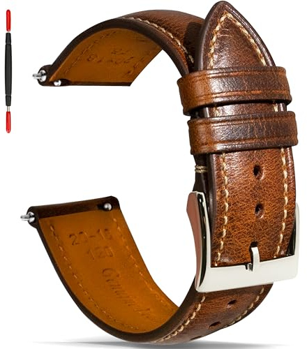 Gomvadr Läderarmband med snabbkoppling, vintage, oljat, garvat pull-up-läderband, ersättningsklockarmband för män och kvinnor, 16, 18, 19, 20, 21, 22 och 24 mm, 21mm, Läder