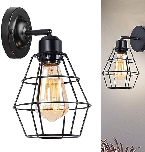 Chao Zan Wandleuchten für Innenräume, industrielles Design, Lampe, Lampenschirm aus Diamant, Käfig aus Metall, Schwarz, Wandlampe E27 Retro Wandstrahler Eisen Kreativ für Wohnzimmer Schlafzimmer