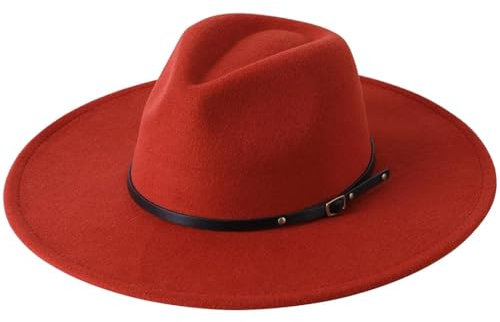 WOYUANSHA Cowboyhüte Warme Fedora-Hüte Mit Breiter Krempe Für Damen Einfarbiges Oberteil Jazz-Filzhut Für Herren Panama-Hüte Karamellfarben