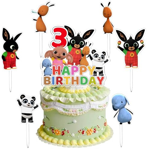 Cake Topper Bunny 3 Anni, 7 Pz Decorazioni Torta per Feste Bambini
