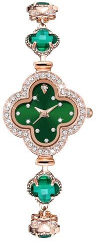 RORIOS Montres Bijoux pour Femme Montre Trèfle Bracelet Montre De Poignet Analogique Quartz Montre Diamant Mode Bracelet Fille Élégant Vert
