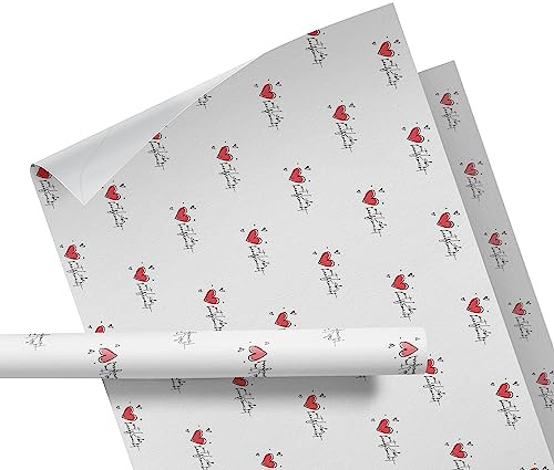 Seidenpapier weiß mit Muster Handmade – Verpackungs- oder Füllmaterial – für Kleidung, Kerzen, Schmuck – Packseide „Mit Liebe handgemacht“ – auf Rolle – 47 cm breit – 10 Meter lang