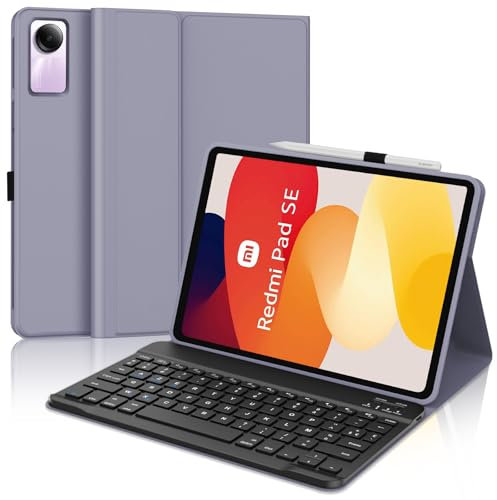 IVEOPPE Coque Clavier Redmi Pad SE 11 Pouces, Rétroéclairage 7 Couleurs, Coque en Cuir avec Clavier Bluetooth Magnétique Amovible AZERTY Français pour Xiaomi Redmi Pad SE 11 2023, Viola