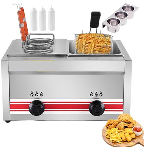 forplubossmmp Electric Fat Fryer Basket Kitchen Frying Machine | Stainless Steel | Dual Tank Oil Deep Fryer | Professional Oil Deep Fryer for Commercial and Home | Independent Fire Control Switch,001